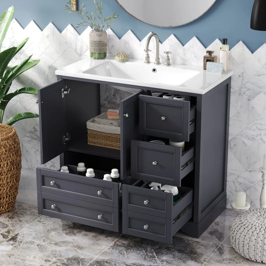 36 Inch Bathroom Vanity With Sink Solid Wood Freestanding Four Drawers And Shelf