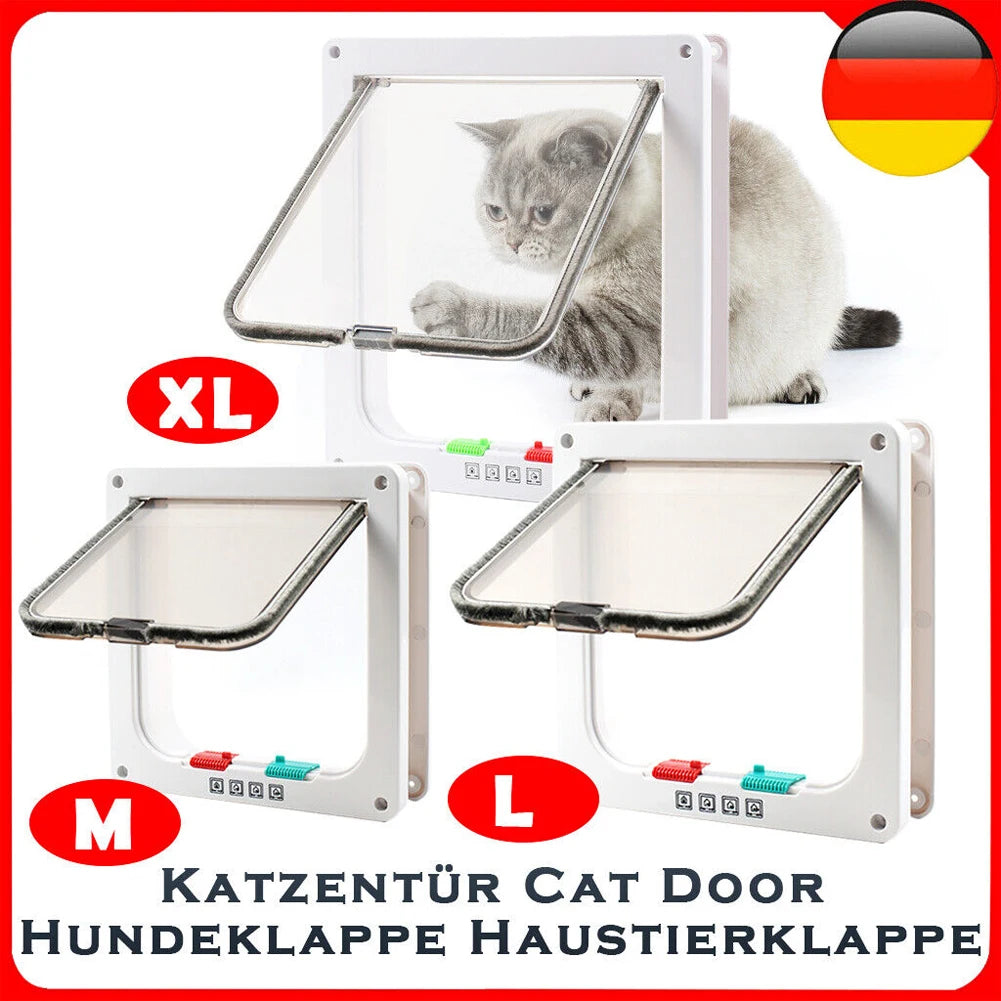 Transparent Thin Cat Door Cat Flap Door with 4 Way Security Lock Puppy Kitten Safety In&out Pet Door Pet Doors and Sliding Door