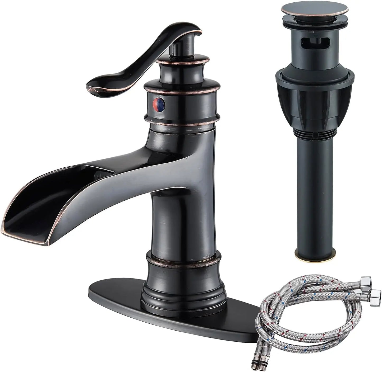 Oil Rubbed Bronze Waterfall Bathroom Faucet Single Handle Lavatory Mixer