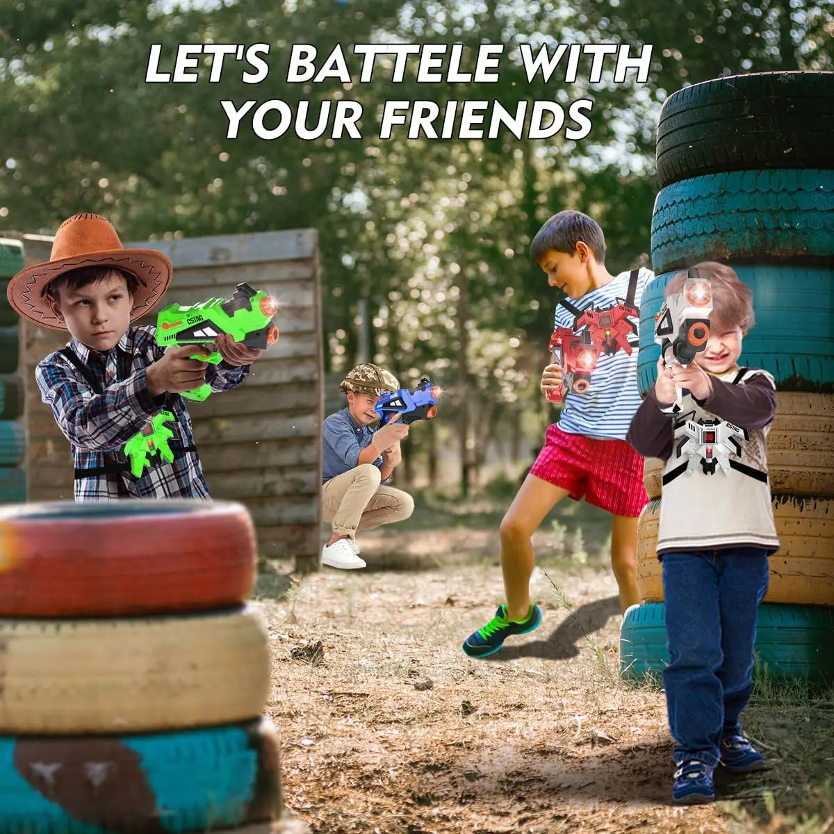 VATOS Rechargeable Laser Tag Guns 4 Sets with Vest Upgraded Infrared Laser Gun for Adults Kids Toy Boys Girls