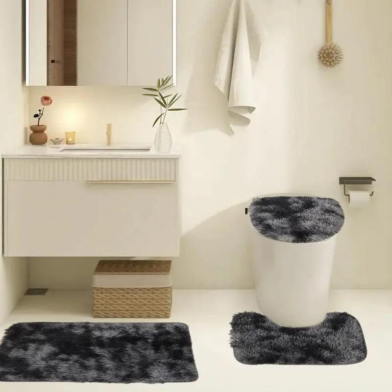 3pcs Bathroom Rug Set Bathroom Tie Dye Mat Toilet Soft Non Slip Rug Shower Carpets Toilet Lid Cover Floor Mats Set Washable