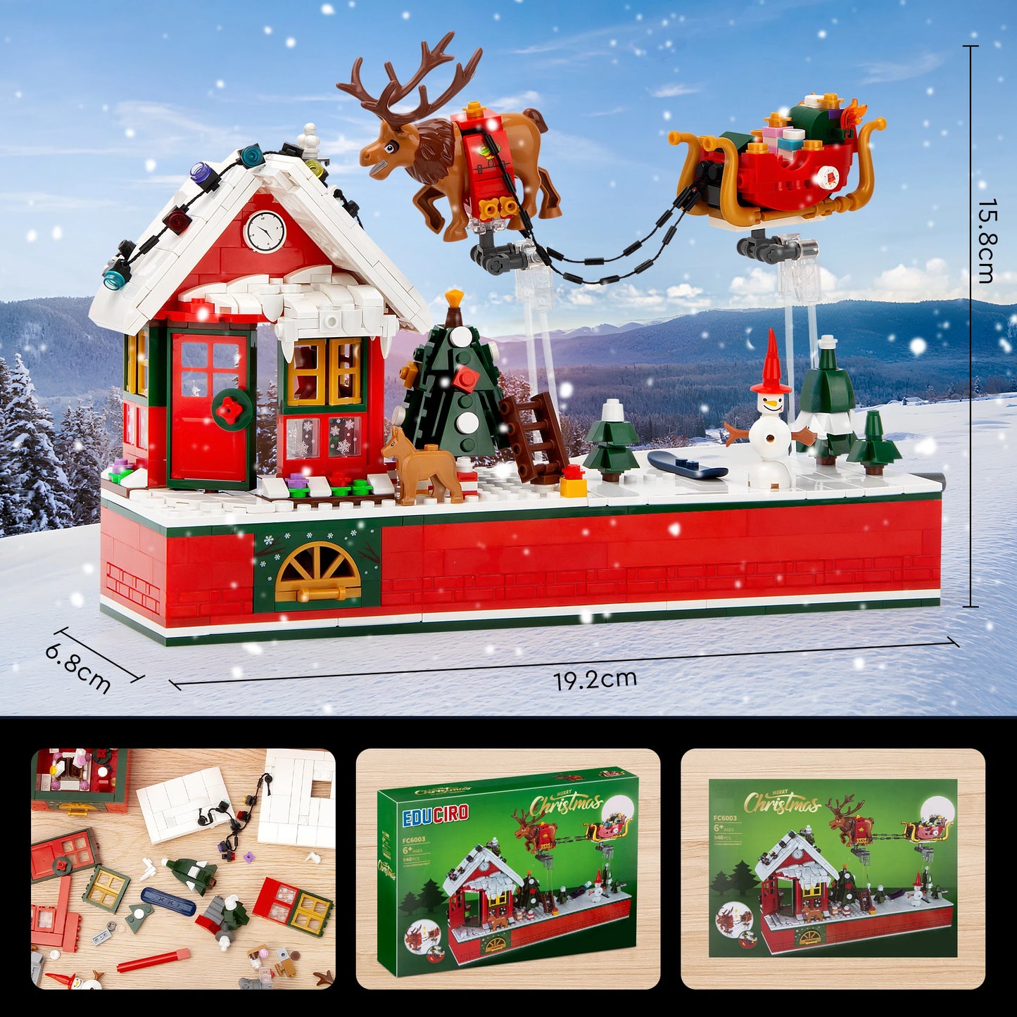 EDUCIRO Christmas Building Sets, Santa Claus and Reindeer Christmas Décor Building Kit, Features a Christmas Tree Toy Gift Idea