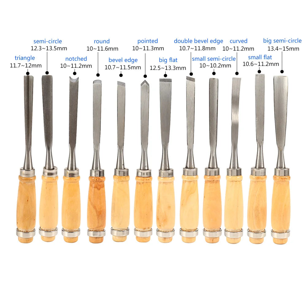 12PCS Wood Carving Hand Chisel Set Woodworking Professional Lathe Gouges Tools