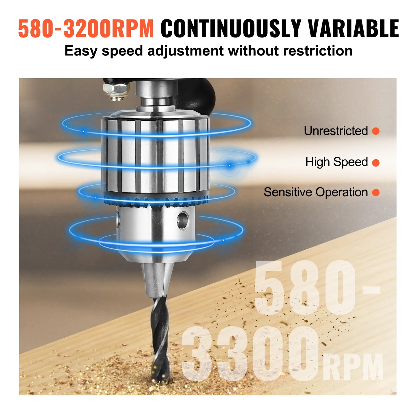 VEVOR 12in Benchtop Drill Press 5Amp 120V Variable Speed Cast Iron 0-45° Tiltling Worktable with Laser Work Light for Wood Metal