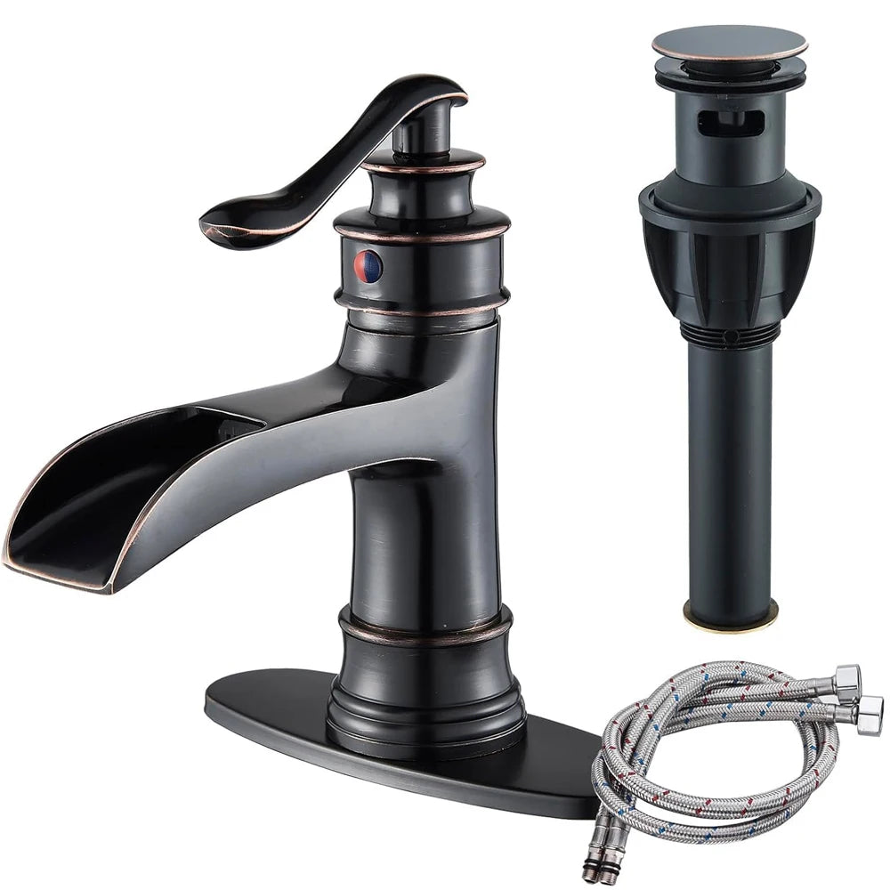Oil Rubbed Bronze Waterfall Bathroom Faucet Single Handle Lavatory Mixer