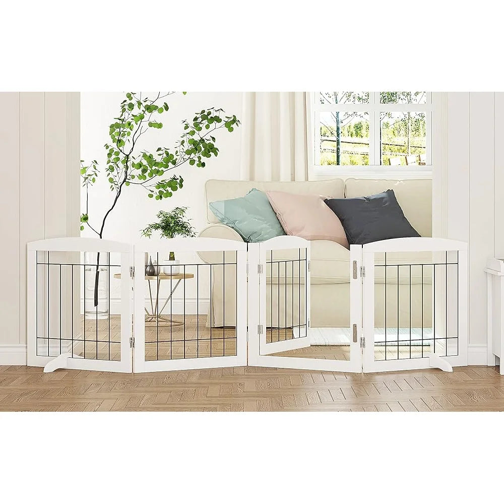 Freestanding Dog Gate with Walk Through Door Pet Safety Fence Stairs Doorways Indoor Use Multi-Panel Design Pet Playpen