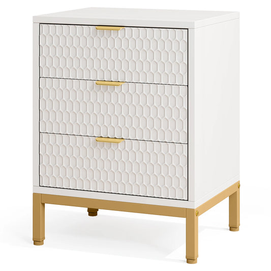 Tribesigns Modern Nightstand, 65.5 cm Tall Bedside Table with 3 Drawers, Contemporary End Side Table with Storage
