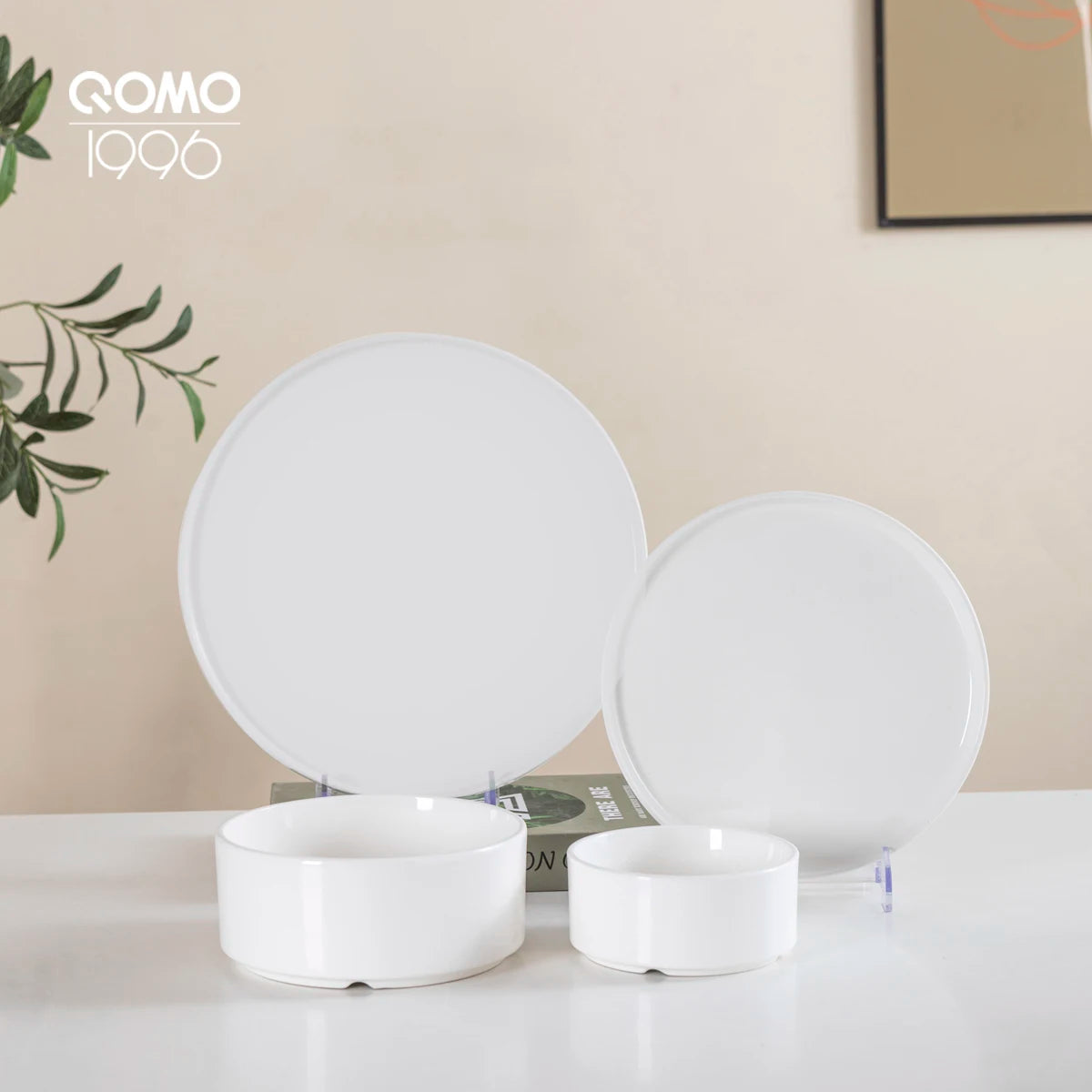 QOMO 16-Piece Dinnerware Set, Dishes Set with Bowls and Plates,  Service for 4, White