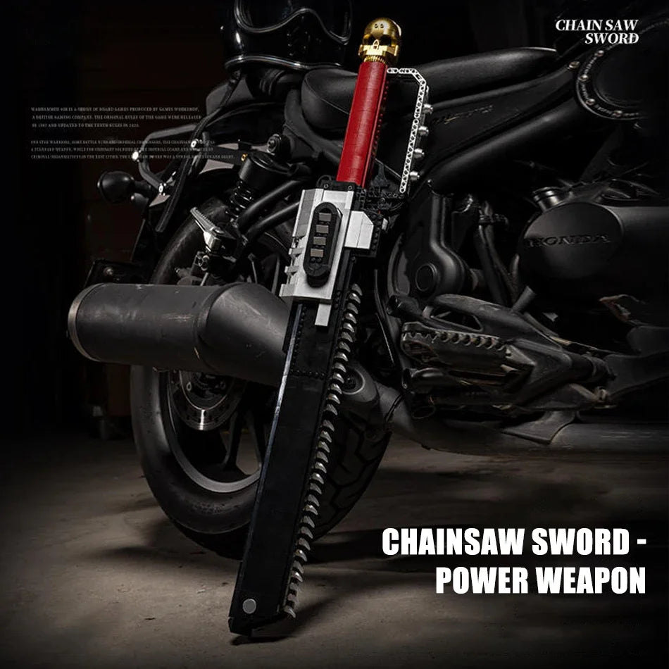 1818PCS Movie MOC Electric Chainsword Building Blocks Chainsaw Linkage Power Weapons Model Bricks Creative Assemble Toys Gift