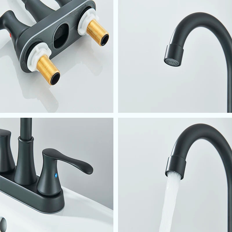 Black 4 Inch Center Set Vanity Faucet Two Handle Hot And Cold Water