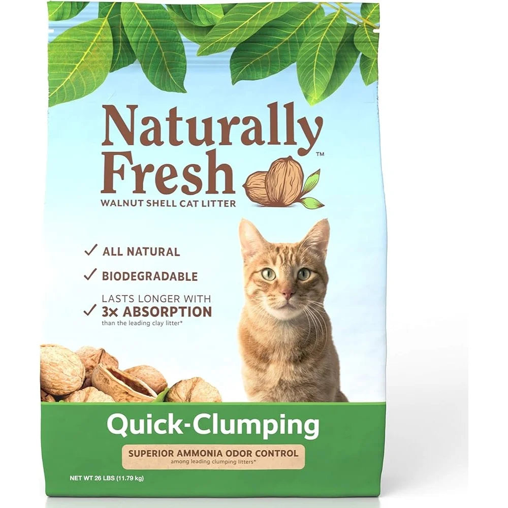 Walnut Shell Cat Litter 26lbs Unscented Odor Control Easy Scooping Low Tracking Super Absorbent Natural Upcycled Eco-Friendly