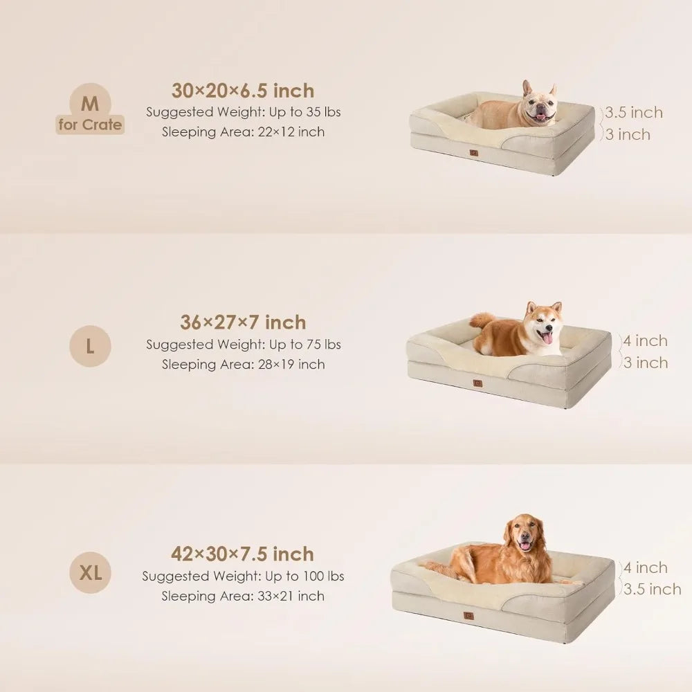 42x30x7.5 Inch Grey XL Memory Foam Dog Bed - Orthopedic Sofa with Sides, Waterproof Liner & Washable Removable Cover