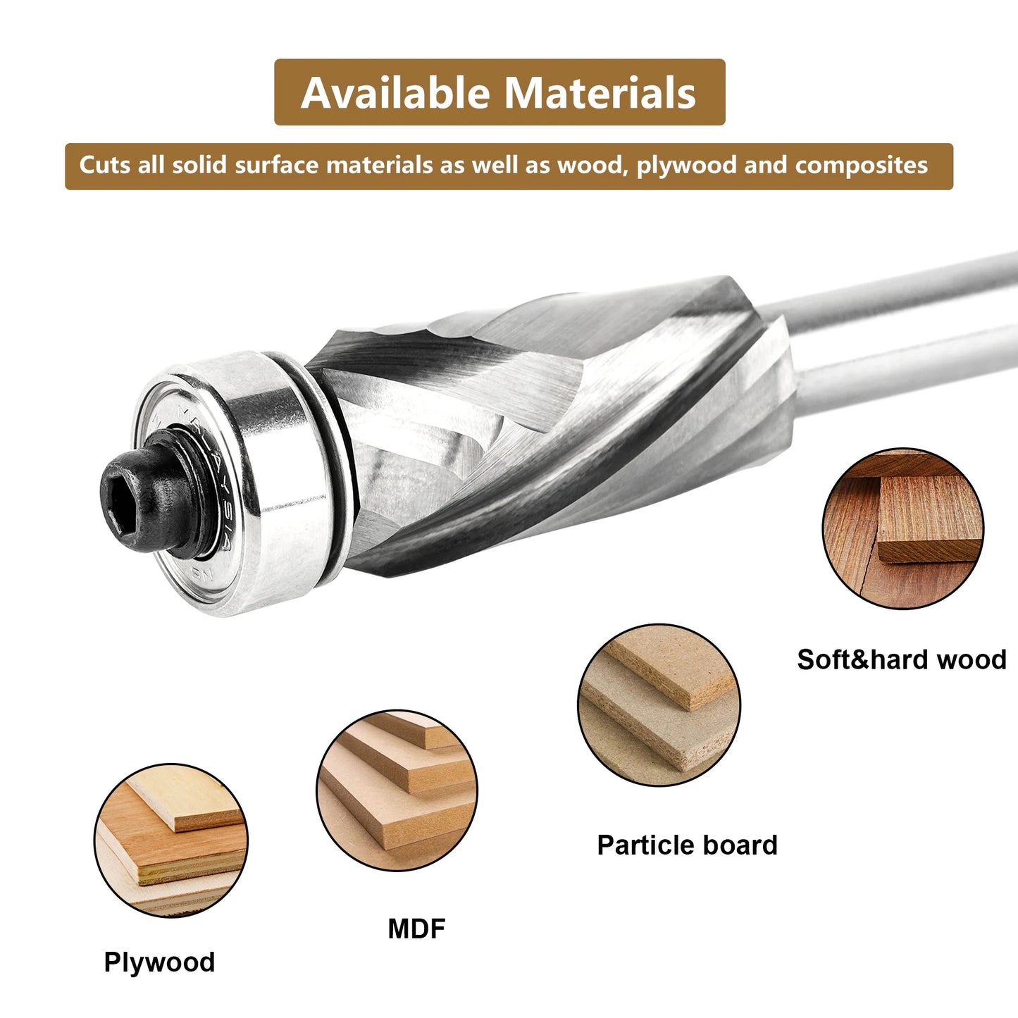 SpeTool 1pc Bearing Compression Spiral Flush Trim Router Bit, Solid Carbide Template Router Bit fo Pattern Work Woodworking Tool