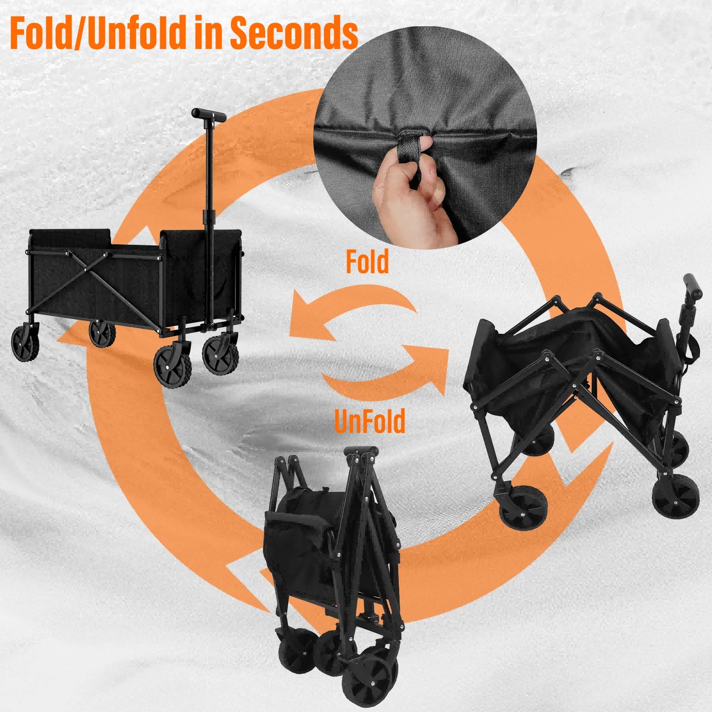 Black Small Handcart Outdoor Garden Folding Cart Collapsible Utility Shopping Cart Wagon Portable Picnic Beach Trolley Cart